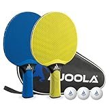 JOOLA Tischtennis Set Vivid Outdoor 2 Tischtennisschläger + 3 Tischtennisbälle + Tischtennishülle, Lime/blau, 6-teilig