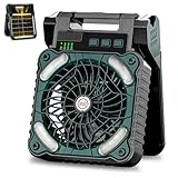 Sendowtek Solarstrom Ventilator Batterie & Solarstrom Camping Ventilator mit 10400mAh Typ-C-Eingang USB-Ausgang Leiser Tischlüfter Zeltventilator mit LED-Leuchten für Outdoor Reisen Zuhause Büros