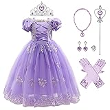 FYMNSI Mädchen Prinzessin Kostüm Kleid mit Zubehör Kinder Fasching Karneval Geburtstag Party Cosplay Märchen Verkleidung Halloween Weihnachten Kinderkostüme Abendkleid Violett 7-8 Jahre