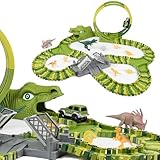 CELMAN Dinosaurier Spielzeug - Flexibles Rennbahn mit viele Teilen und Geländewagen, Autorennbahn Spielset für Kinder ab 3 4 5 6 7 8 Jahren Komplettset Geschenk (D-159)