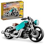LEGO Creator 3in1 Oldtimer Motorrad Set, klassisches Motorrad-Spielzeug vom Straßenmotorrad zum Dragster Auto, Fahrzeug-Bauspielzeug für Kinder, Jungen und Mädchen 31135