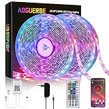 AOGUERBE LED Strip 20M, Bluetooth RGB LED Streifen, Led Lichterkette mit Timer und Sync Musik 44 Tastatur IR-Fernbedienung, Flexibel LED Band für Haus, Decke, Küche, Weihnach, Tsfeier Dekoration