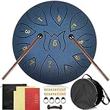 Purpledi Tongue Drum 11 Noten 6 Zoll, Zungentrommel Scheibentrommel, Steel Pan Töne Schlaginstrument Hand Pan Drum Percussion Instrument mit Schlägeln,Fingerpick,Musikbuch und Bag für Meditation Yoga