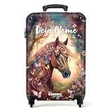 NoBoringSuitcases.com® Kinderkoffer Mädchen - Koffer Kinder - Pferd mit Blumen - Madchen - 55x40x20 - Fotokoffer - Personalisiert