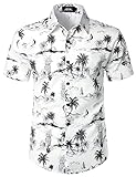 JOGAL Herren Blumen Kurzarm Baumwolle Hawaii Hemd weiß grau Groß