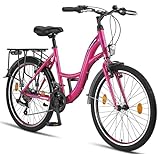 Licorne Bike Stella Premium City Bike in 24,26 und 28 Zoll - Fahrrad für Mädchen, Jungen, Herren und Damen - 21 Gang-Schaltung - Hollandfahrrad Citybike (Rosa, 24.00)