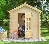 Timbela M570R-1 Kinderspielhaus aus Holz- Spielhaus im Freien für Kinder - 111x113xH121 cm/0.9 m2 Gartenspielhaus - Garten-Sommerhaus für Kinder (Die Dachfarbe ist rot)