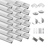 Efishine 20-PACK LED Profil Aluminium 20 x 1M, V-Form Aluminiumprofil mit milchiger Abdeckung, Endkappen, und Montageklammer für Streifen, sehr einfache Installation……