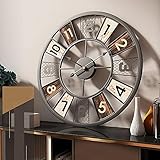 Yumyolk Große Vintage Wanduhr Retro XXL Antike Metall Uhr Edelstahl Groß Shabby Chic römische Ziffern Gross für Wohnzimmer Wand Ø 60cm (Metall Bunt)