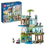 LEGO City Appartementhaus Set, Konstruktions-Spielzeug mit Eckladen, Wohnzimmer, Küche und Schlafzimmer, mit Scooter, Fahrrad, 6 Minifiguren und einer Straßenplatte 60365