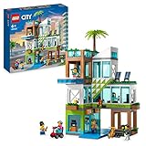 LEGO City Appartementhaus Set, Konstruktions-Spielzeug mit Eckladen, Wohnzimmer, Küche und Schlafzimmer, mit Scooter, Fahrrad, 6 Minifiguren und einer Straßenplatte 60365