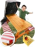 FRIEDO - Kindersitzgruppe inkl. Polsterauflage und Abdeckung- Geprüfte Kinder Gartenmöbel - Sitzgruppe Kinder Outdoor perfekt für den Garten oder als Picknicktisch - Kindersitzgarnitur aus Holz