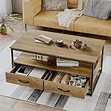 HOCSOK Couchtisch, Wohnzimmertisch mit Schubladen und Offener Ablagen, Coffee Table Holz für Wohnzimmer, Schlafzimmer, Büro, Industrie-Design, Vintage braun, 58 x 105 x 48 cm