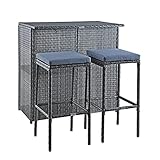 ESTEXO Polyrattan Gartenbar Set Barset Rattan Bar Sitzgruppe Gartenmöbel Set Tresen Hocker Gartenstühle Gartentisch Tisch (Anthrazit-Grau)