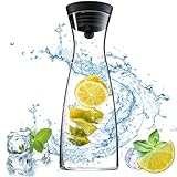 Qintora Glas-Karaffe 1.2L Glaskaraffe mit Deckel aus Edelstahl, Wasserkaraffe mit Fruchteinsatz aus hitzebeständigem Borosilikatglas,Saft Krug für hausgemachte Getränke,Eistee,Milch,Kaffee,Wein