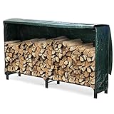 VOUNOT Kaminholzregal Aussen Metall, Brennholzregal Außen, Feuerholzregal Outdoor mit wasserdichte Abdeckung, 200 x 116 x 36 cm, Schwarz