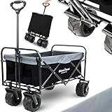 deluxe4home® Bollerwagen faltbar in Schwarz I Breite Reifen Geländetauglich I Mit 2 Netztaschen I Handwagen Transportwagen I Campingwagen Trolley Gerätekarre