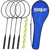 KH Federball Set Badminton Schläger Set of 2 oder 4 für Erwachsene Kinder, Schläger, Federbälle und Tragetasche im Lieferumfang