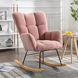 Schaukelstuhl Schaukelsessel Schwingsessel Wohnzimmer Sessel Relaxsessel, Teddy Sessel Wohnzimmer Babywippe Sitzsessel Schaukel Lesesessel Bequem Stühle mit gepolsterter Sitzfläche, Rosa