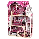 KidKraft Amelia Puppenhaus aus Holz mit Möbeln und Zubehör, Spielset mit Balkon und Aufzug für 30 cm Puppen, Spielzeug für Kinder ab 3 Jahre, 65093