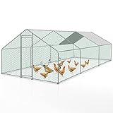 Fiqops Hühnerstall 3x6x2m Metall Freilaufgehege Freigehege, Hühnerkäfig Kleintierstall Voliere mit Dachplane, Heimtiergehege für Hühner Geflügel Kleintiere