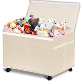 VERONLY Aufbewahrungsbox mit 360° Räder Kinder, Spielzeugkiste mit Deckel Kuscheltier Spielzeug Aufbewahrung 83L Faltbar Toy Box Aufbewahrungsbox mit Griffen Groß für Kinderzimmer Schlafzimmer(Beige)