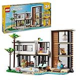 LEGO Creator Modernes Haus, 3-in-1-Set zum Umbauen in ein Stadthaus oder eine Waldhütte, Modellhaus, Geschenkidee für Jungen und Mädchen ab 9 Jahren, Lernspielzeug 31153