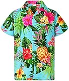 King Kameha Funky-Hawaii-Hemd, Herren, Kurzarm, Pineapple, Türkis, XL