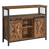 VASAGLE Sideboard, Küchenschrank, Aufbewahrungsschrank, mit 2 Schiebetüren, 33 x 100 x 80 cm, verstellbare Ablagen, Landhausstil, für Wohnzimmer, vintagebraun-schwarz LSC092B01