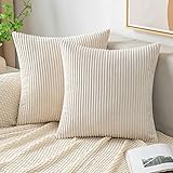 EMEMA Kissenbezug Kordsamt Zierkissenbezug Dekokissen Sofakissen 50x50 cm Kord Kissenhülle Dekorative Weiche Zierkissenbezüge Kissen für Sofa Sessel Zuhause Schlafzimmer Beige