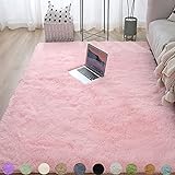 Obundi Hochflor-Teppich,Langflor Wohnzimmerteppich Waschbar Teppich für Schlafzimmer,Kinderzimmer Rosa Teppich (Rosa,120×160 cm)