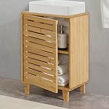 [en.casa] Waschbeckenunterschrank Iveland Badezimmerschrank Badschrank Waschtischunterschrank mit 1 Tür und 2 Ablagefächern 60x40x30cm Bambus