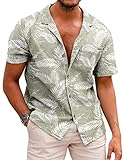 COOFANDY Hawaii Hemd Männer Leinenhemd Baumwolle Hawaii Kurzarmhemd Freizeit Sommer Button Down Hemden for Herren Grün XXL