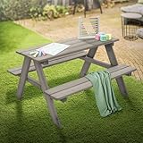 ML-Design Kindersitzgarnitur für Draußen, Grau, Sitzgruppe Outdoor 2 Bänke mit Tisch, Garten Kindersitzgruppe mit 4 Plätzen, Sitzgarnitur für Kinder Massivholz, Picknicktisch Kinder, Spielsitzgruppe