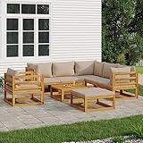 LIANGDONFC balkonmöbel、Camping Tisch Stuhl set8-tlg. Garten-Lounge-Set mit Taupe Kissen MassivholzIdeal für Terrassen, Gärten