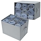 DIMJ 2 Stück Kleiderschrank Organizer 9 Zellen Schubladen Ordnungssystem Aufbewahrungsbox für Kleidung, Schubladen organizer Aufbewahrung Boxen für Jeans, Hosen, Handtuch, Shirt, Hellgrau