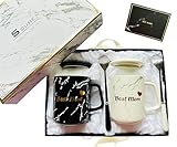 S_CUBE Dad & Mom Kaffeetassen Marmor, Eltern Geschenk Jubiläum Geschenk Tassen Set Kaffeebecher Mug Set Keramik 350ml mit Luxus Geschenkbox und Gift Card