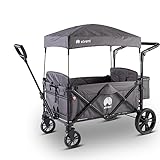 elvent® Allrounder City Bollerwagen - faltbar mit Dach | Sitzpolster, Hecktasche, Feststellbremse, 5-Punkt-Gurt I 2 Kinder (Grau)