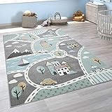 Paco Home Kinder-Teppich Mit Straßen-Motiv, Spiel-Teppich Für Kinderzimmer, In Grün Grau, Grösse:80x150 cm