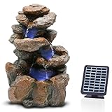 Bloomida Solarbrunnen für Draussen | Springbrunnen mit LED I Balkon/Gartenbrunnen Solar Wasserfall Außen I Outdoor Kaskaden Brunnen Wasserbrunnen Garten (Yosemite fall - Braun)