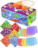 DINORUN Babyspielzeug Montessori Spielzeug, Sensorik Baby Dinosaurier Tissue Box, enthalten Farbiges Tuch Sensorisches ab 6 7 8 9 10 Monate Mädchen Junge