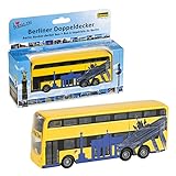 Idena 40107 - Modellbus Berliner Doppeldecker, mit Rückzugmotor, ca. 18,5 x 13,5 x 4,5 cm, gelb, als Spielzeug, typisches Souvenir oder beliebtes Sammlerstück