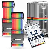 Travely® Premium Koffergurt - Besonders Auffällig & Sicher - Inkl. 2 Namensschildern - Kofferband ideal über Kreuz - [2er Set] - Bunt