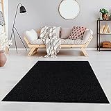 Fashion4Home Teppich Wohnzimmer – Einfarbig Teppich, Uni Teppich fürs Kinderzimmer, Schlafzimmer, Arbeitszimmer, Büro, Flur und Küche - Kurzflor Teppich Anthrazit-Schwarz, Größe: 80x150 cm