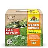 Neudorff RasenDünger Moos- & UnkrautStopp – Rasendünger mit Eisen und Kalium sorgt für einen dichten, grünen Rasen ohne Moos und Unkraut, 5 kg für 100 m², Braun