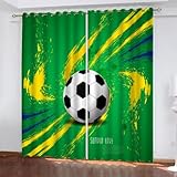 MEVASA Vorhänge Fußball Grün Verdunkelungsvorhang 2 Stück Blickdicht Ösenvorhänge Wohnzimmer Beere Glasfenster 3D Motiv Polyester Vorhang Höhe 200 x Breite 200 cm B x H 200 cm