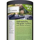 TTL Garden 50m² 50m x 1m Rolle Unkrautvlies 150g/m² - 50 x 1 m Gartenvlies auf Rolle - wasserdurchlässig extra reißfest UV-stabil & atmungsaktiv - Mulchvlies Vlies Folie gegen Unkraut - schwarz