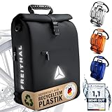 FREITHAL - 3in1 Fahrradtasche aus recyceltem Gewebe [25L] - Verwendbar als Gepäckträgertasche, Rucksack & Umhängetasche - 100% Wasserdichte & Reflektierende Fahrradtasche Rucksack - Mit 16' Laptopfach
