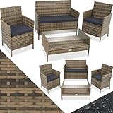 4-teilige Sitzgruppe, Lounge Gartenmöbel Set mit Sofa und Tisch mit Glasplatte, Outdoor Essgruppe für Garten und Balkon, frei zu gruppierende Lounge Möbel, Rattan Geflecht wetterfest