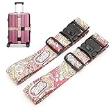 2 Stück Koffergurt, Kofferband Einstellbare, Personalisierter Gepäckgurt mit Verschließbarer Schnalle für Koffer Gürtel Reisetasche (Pinke Blume)